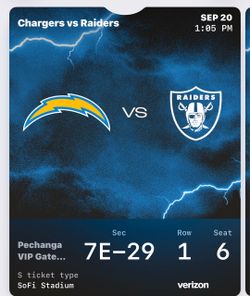 Chargers ticket today at 1 pm