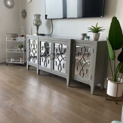 4 Door Mirrored Tv Stand Console 