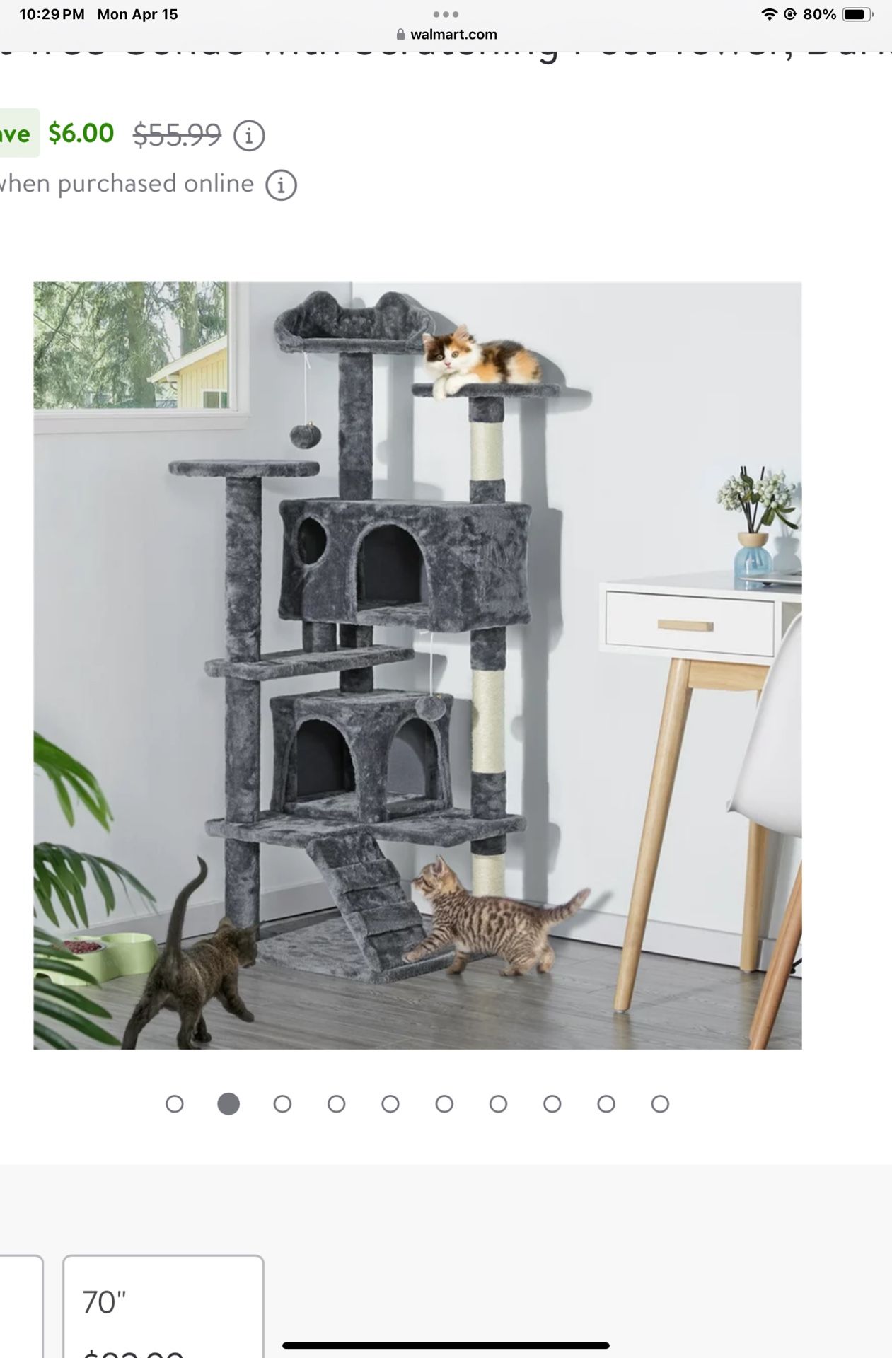 Yaheetech 54''H Cat Tree Condo with Scratching Post Tower, Dark Gray