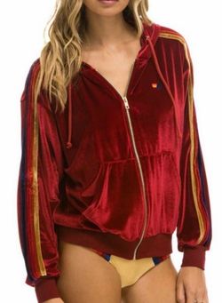 AVIATOR NATION Full Zip Red Velvet Hoodie Size L UNISEX OVERSIZED