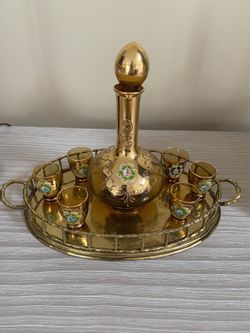 Cordial Set With Brass Tray