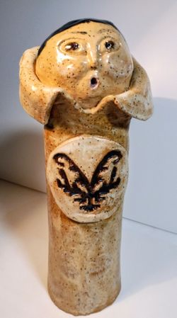 N. Carolina Signed "NC" Pottery Southern Folk Art Face Jug Incense Smoker Censer