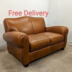 Vintage Thomasville Leather Loveseat Sofa Couch