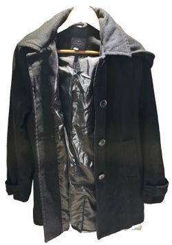 St. John’s Bay Men’s Large Black Wool Blend Hooded Winter Coat