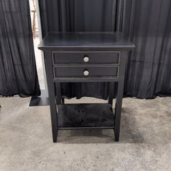 Black Two-Drawer Nightstand with Open Shelf