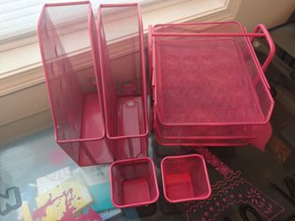 Ikea Pink Metal Mesh Desk Organizer Set