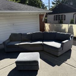 Spacious 150β Gray Sectional Sofa with Ottoman β Excellent Condition