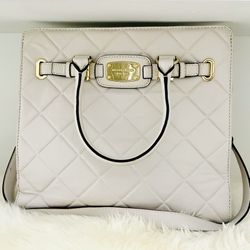 Michael Kors Quilted Leather Satchel Cream Gold Hardware Large Tote Bag