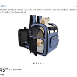 Petskd Expandable Pet Backpack Carrier 16.5x14.5x11 Inches for Small Dogs and Medium Cats,Portable Dog Cat Backpack Carrier for Hiking,Vet,Travel(Blue