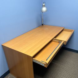 Midcentury Modern Table With Shelves and Drawer and Lamp
