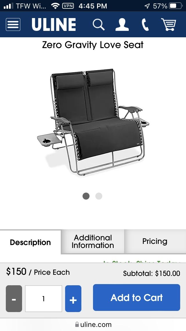 ULINE Zero Gravity Love Seat