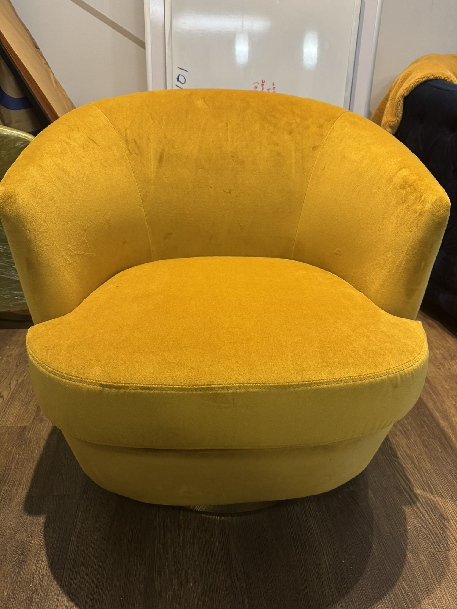 Set Of 2: Modern Yellow Velvet Swivel Chair