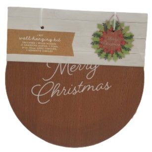 Merry Christmas Wood Plaque Wreath/Wall Hanging Kit DIY/leaves/poms/cord/circles