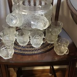 Vintage Bowl Punch Set 11 Glass cups 