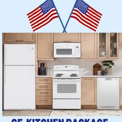 GE Kitchen Package 4 pieces Refrigerator Top Freezer, Stove , Dishwasher & Microwave Over the Range