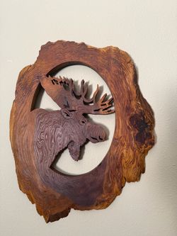 Handcrafted carved moose solid wood wall art