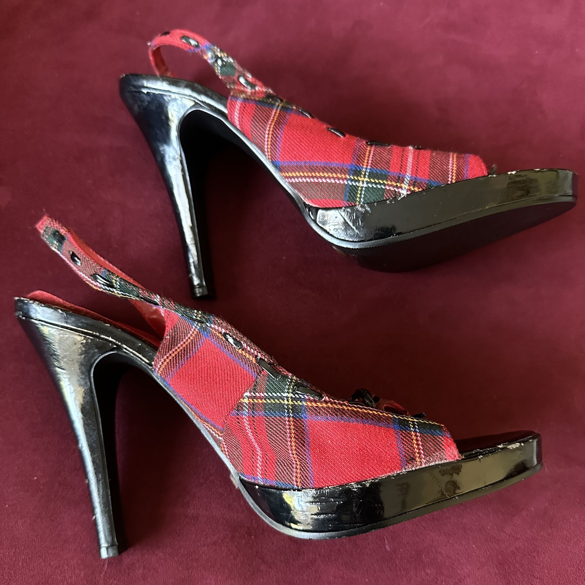 Vintage Red Plaid Slingback Heels