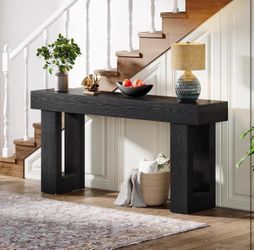 Black Farmhouse Rectangular Wood Finished 62.99-in W x 33.46-in H Console table