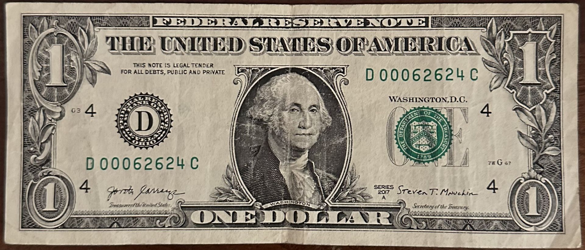 $1 Dollar Bill ^ Fancy Serial Number ^