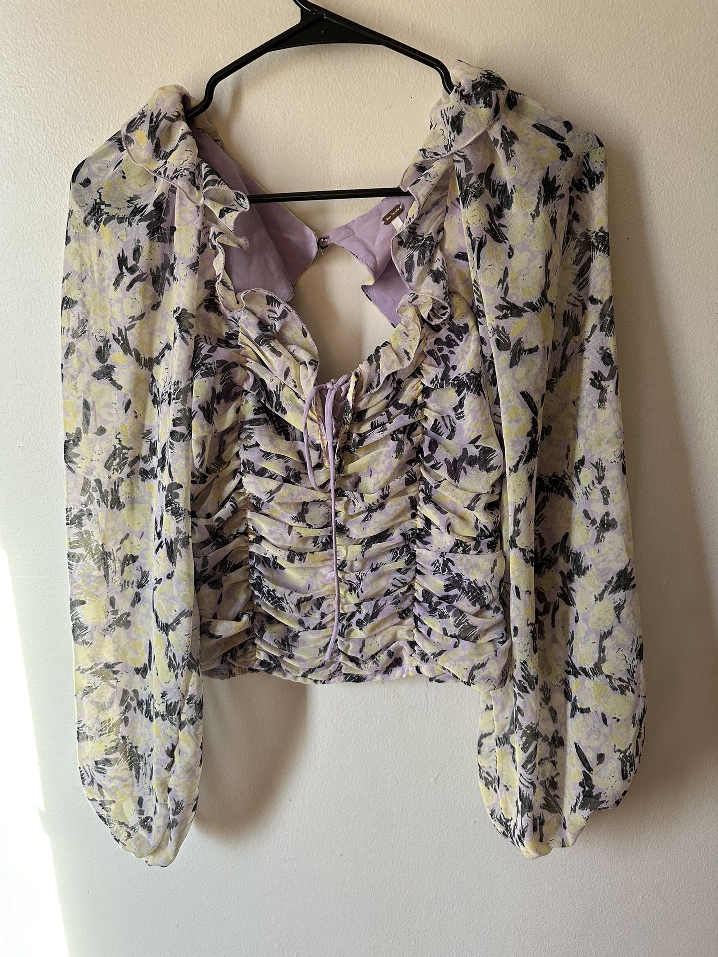 Free People Lilac Combo Mabel Printed Blouse Retails $108 Size XS
