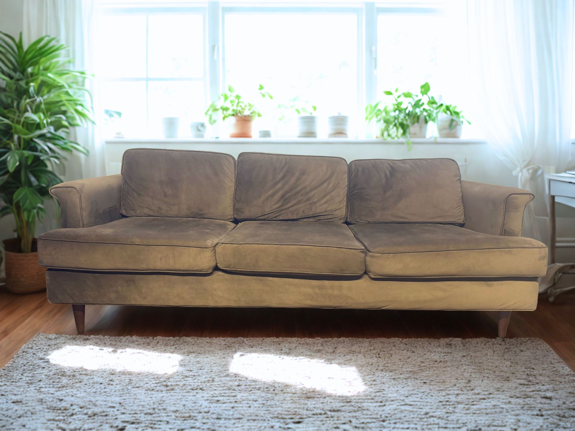 **Free Delivery** Gorgeous, Like New, Grey MCM Velvet Sofa