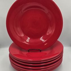 Set of 8 Pottery Barn 12-1/4" Sausalito Merlot Red Dinner Plates  