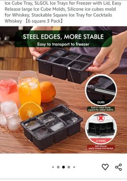 4 pk Ice Cube Tray, Ice Trays for Freezer with Lid, Easy Release large Ice Cube Molds, Silicone ice cubes mold for Whiskey, Stackable Square Silicone 