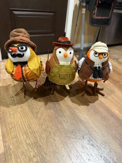 Set of 3 Decorative Fabric Bird Figurines