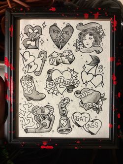 Framed Traditional Tattoo Flash Art OBO