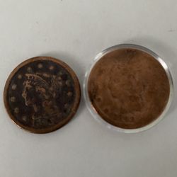 two one-cent coins 1843 And 1853