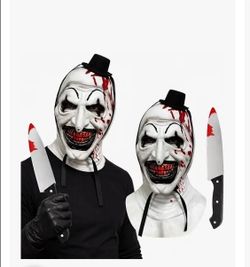 Kids Art Clown Costume Terrifying Costume Scary Killer Clown Cosplay Outfit , **I'm selling the MASK, HAT, & KNIFE- throwing in jumper for free. jumpe