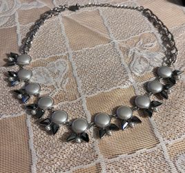 Silver Statement Necklace with Black Crystals