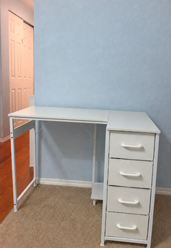 White L-Shaped Desk with 4 Storage Drawers