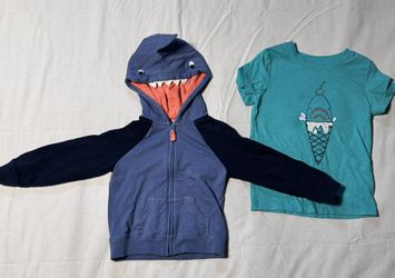Cat & Jack Shark Hoodie, And Shark T-Shirt Boys Size 2T