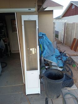 White Screen Door with Built-In Pet Door