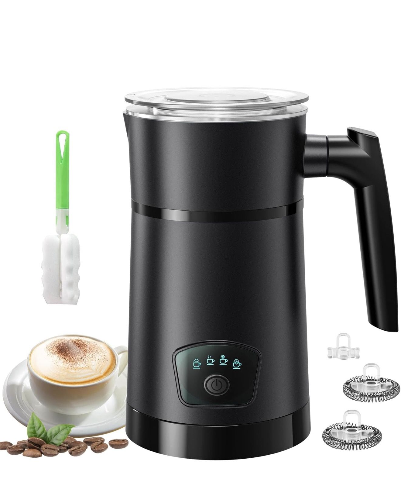 Milk Frother, 4 in 1 Electric Milk Steamer, Hot and Cold Foam Maker, 1 min Fast Frothing, 11.8 oz/350 mL Milk Warmer, Frother for Latte, Cappuccino, T