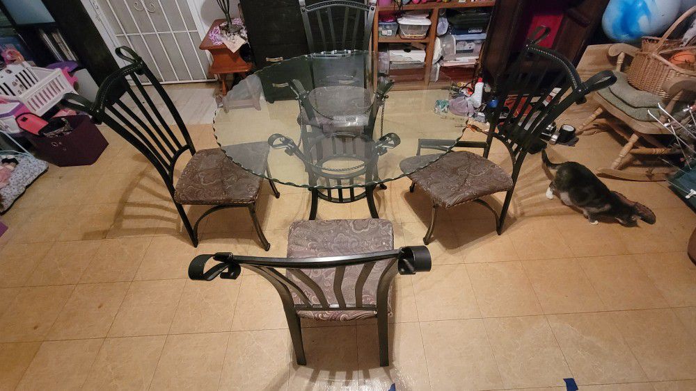 Glass, Beveled Table W/4 Chairs 
