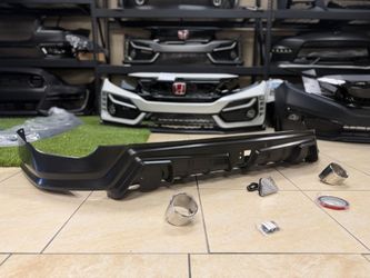 Fits 16-21 Honda Civic Sedan MUG Style Rear Bumper Diffuser W/LED&Exhaust Tip PP