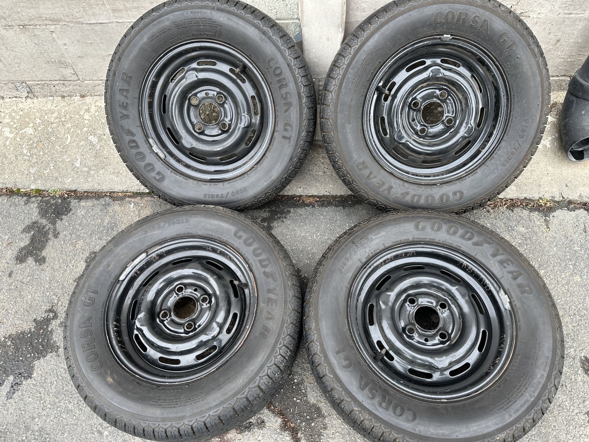 Stock 13 inch Steel 4 lug rims and old tires 4x100mm rollers
