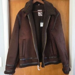 Men's Vegan Guess Suede Sherpa Jacket XL Aviator Pilot