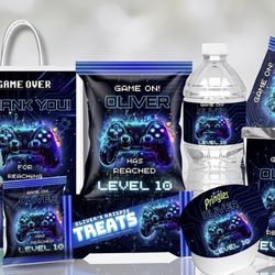 Gamer Birthday Party Theme Labels Wraps Stickers Centerpieces Chip Bags 