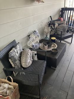 Wicker Set Large Ottoman Table