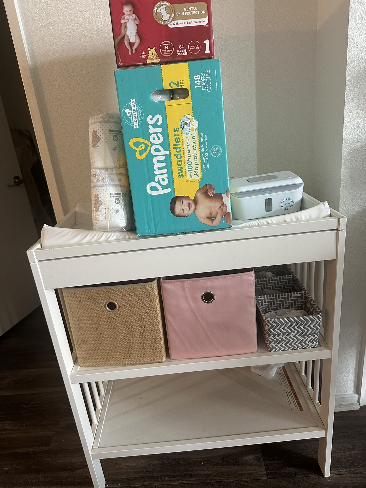 Baby Changing Table With Pad / Diapers / Cubes & Wipe Warmer