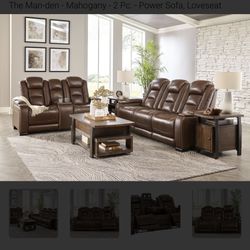 Leather Power Reclining Sofa And Power Reclining Love Seat With Heat &