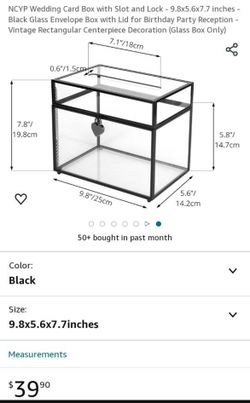 NCYP Wedding Card Box with Slot and Lock - 9.8x5.6x7.7 inches -  Black Glass Envelope Box with Lid for Birthday Party Reception -  Vintage Rectangular