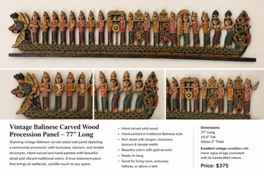 Vintage Balinese Carved Wood Procession Panel