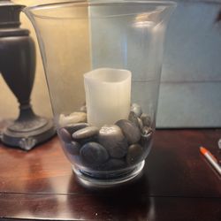 Glass Holder with Rocks and Battery Candle 