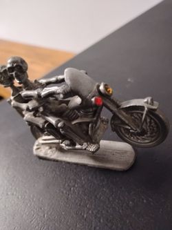 Vintage Evil Skeleton with Female Skeleton on Harley Davidson with Stones