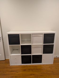White IKEA Kallax 4x4 shelf