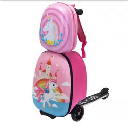 2-Piece Kids Luggage Set Unicorn 19 in. Scooter Case and 12 in. Square Backpack
